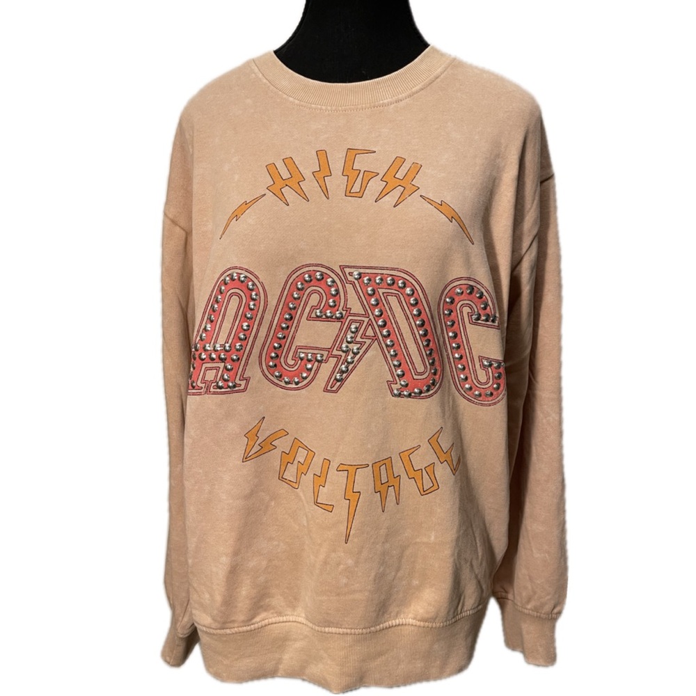 Official ACDC High Voltage beige studded pullover sweatshirt - Sz S